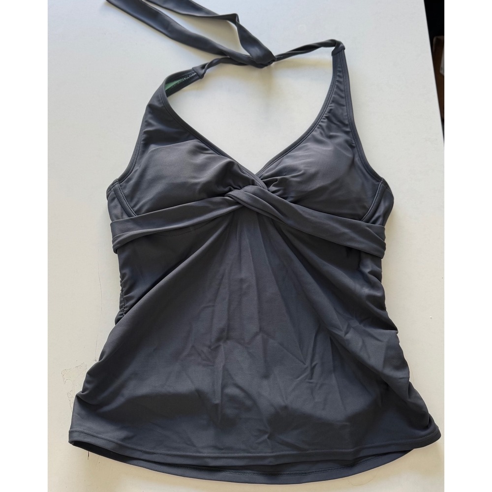 Athleta Tankini Swimwear Top Women's 34 B/C Cup Grey Twist Front Halter Tie Back